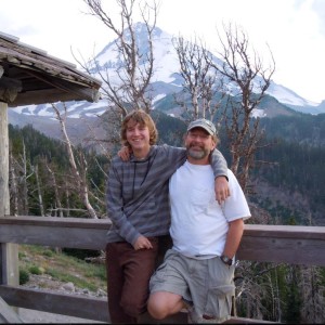 Eric Hukari and his son overlooking Mt. Hood